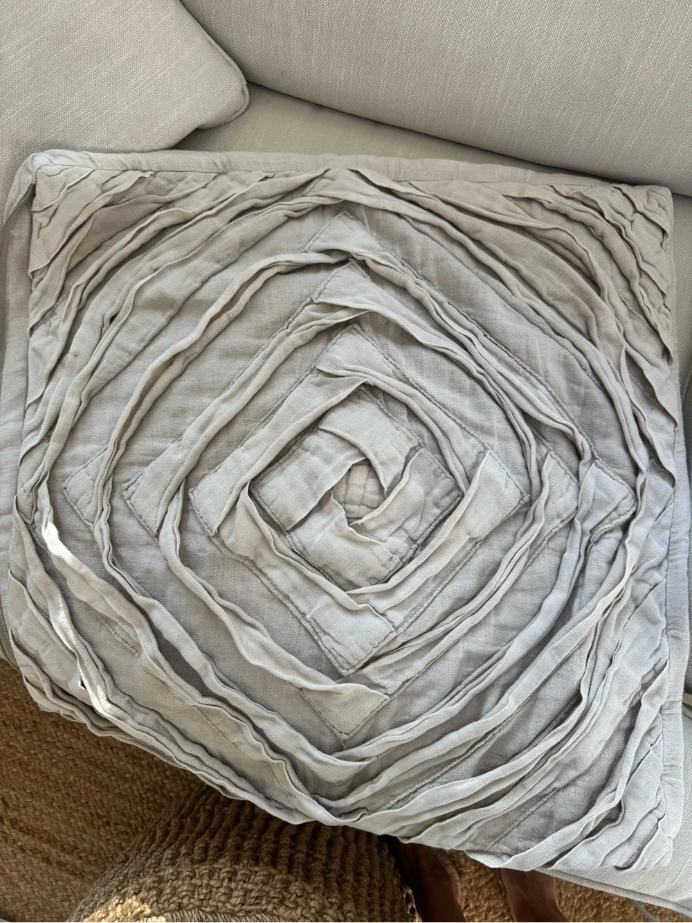 Pottery Barn Neutral Ruffled Spiral Throw Pillow Cover